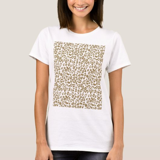  Trendy Leopard Print Gouden Glitter T-shirt (Voorkant)