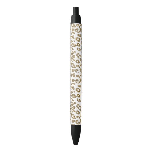 Trendy Leopard Print Gouden Glitter Zwarte Inkt Pen (Voorkant Verticaal)