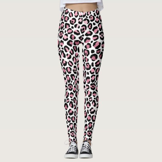 Trendy Leopard Print in roze en zwart Leggings (Voorkant)