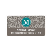 Trendy Leopard Print Pattern met Aqua Monogram Etiket (Voorkant)