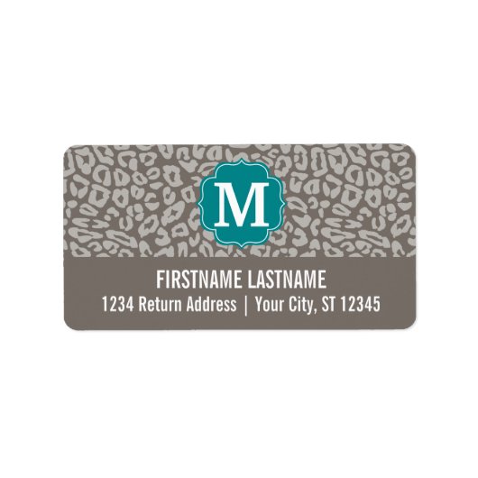 Trendy Leopard Print Pattern met Aqua Monogram Etiket (Voorkant)