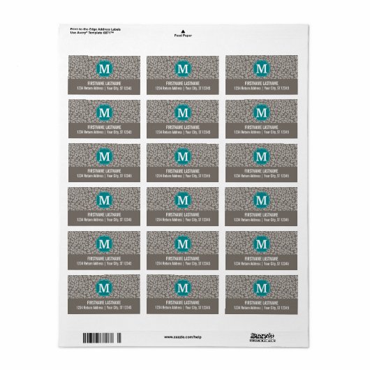 Trendy Leopard Print Pattern met Aqua Monogram Etiket (Full Sheet)