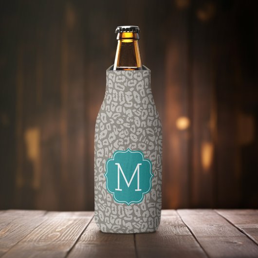 Trendy Leopard Print Pattern met Aqua Monogram Flesjeskoeler