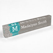 Trendy Leopard Print Pattern met Aqua Monogram Naambordje
