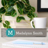 Trendy Leopard Print Pattern met Aqua Monogram Naambordje