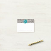 Trendy Leopard Print Pattern met Aqua Monogram Post-it® Notes (Op bureau)