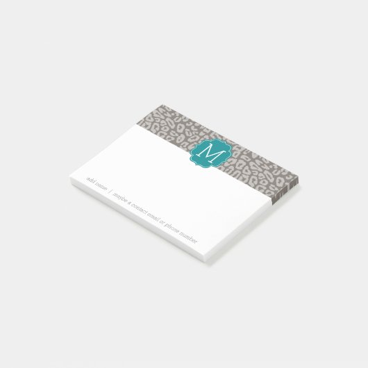 Trendy Leopard Print Pattern met Aqua Monogram Post-it® Notes (Schuin)