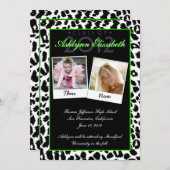 Trendy Leopard Then and Now Graduation Invitation Kaart (Voorkant / Achterkant)