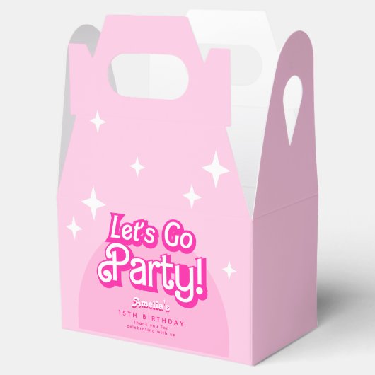 Trendy Let's Go Party roze VERJAARDAG Bedankdoosjes (Geopend)