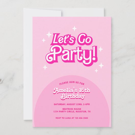 trendy Let's Go Party roze Verjaardag Kaart (Voorkant)