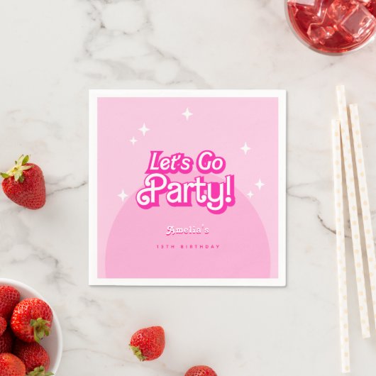 trendy Let's Go Party roze Verjaardag Servet (Insitu)
