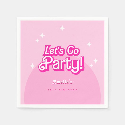 trendy Let's Go Party roze Verjaardag Servet (Voorkant)