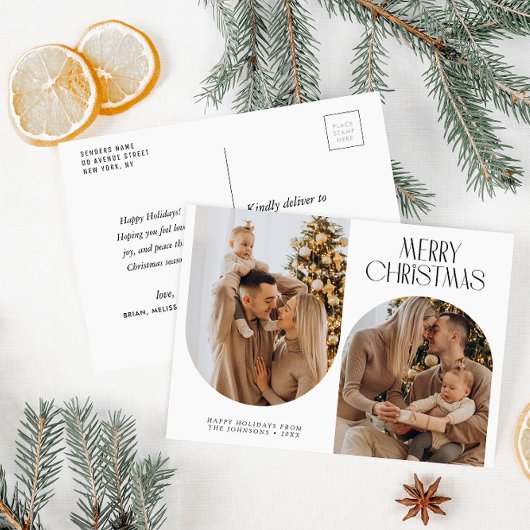 Trendy lettering twee foto kerstvakantie briefkaart