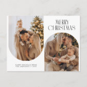 Trendy lettering twee foto kerstvakantie briefkaart (Voorkant)