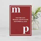 Trendy Letters Monogram Garnet Red Save the Date Kaart (Staand voorkant)