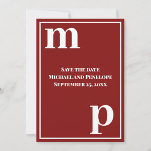 Trendy Letters Monogram Garnet Red Save the Date Kaart
