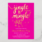 Trendy leuk Fuchsia Kerstfeest Cocktail Script Folie Uitnodiging (Voorkant)