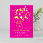 Trendy leuk Fuchsia Kerstfeest Cocktail Script Folie Uitnodiging (Staand Voorkant)
