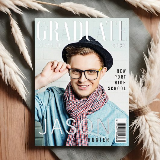 Trendy leuke afstudeertijdschriftcover geïnspireer folie uitnodiging