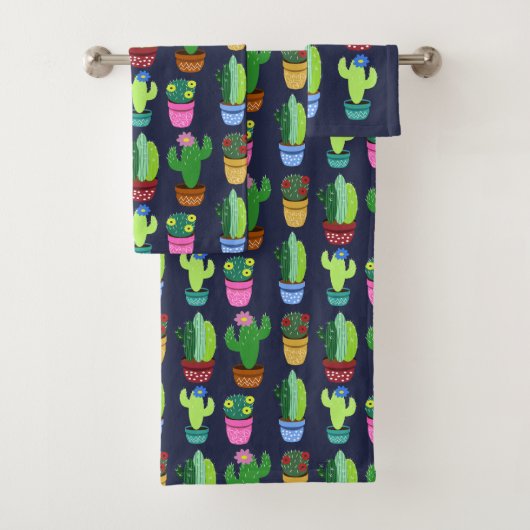 Trendy Leuke Cartoon Cactus in Pottenpatroon Bad Handdoek (Insitu)