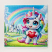 Trendy leuke eenhoorn met hart en regenboog legpuzzel (Verticaal)