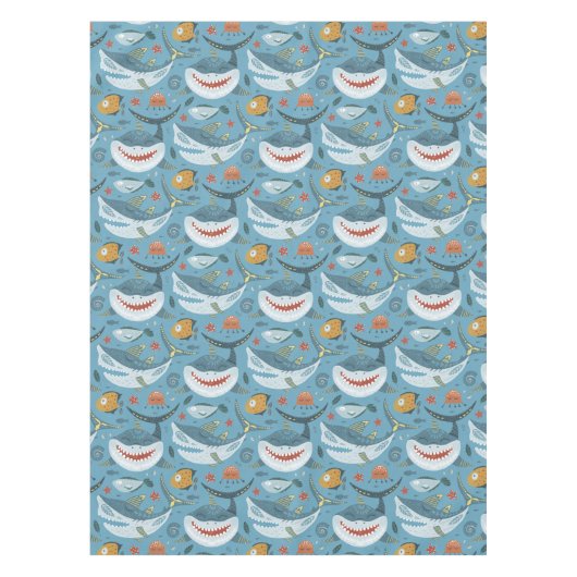 Trendy Leuke Glimlach Haai 1e 2e 3e Verjaardag Cad Tafelkleed (Voorkant)