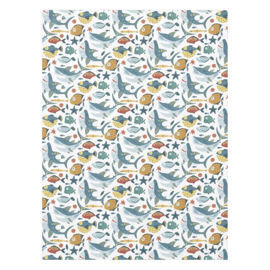 Trendy Leuke Kleurrijke Haaien Onder Het Zee Thema Tafelkleed (Voorkant)