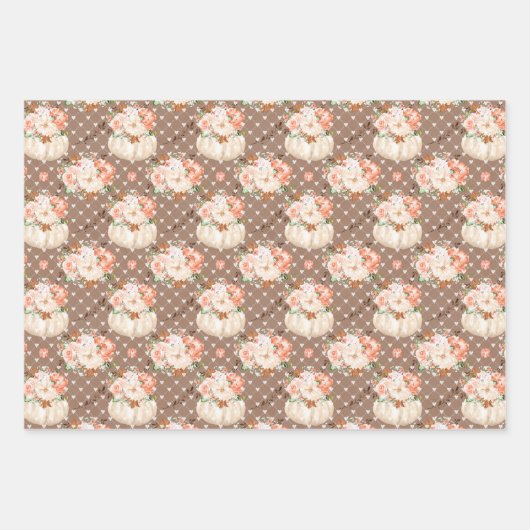 Trendy Leuke Pompoen Bloemen Perzik Blauw Bruin Ca Inpakpapier Vel (Voorkant 3)