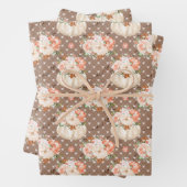 Trendy Leuke Pompoen Bloemen Perzik Blauw Bruin Ca Inpakpapier Vel (In situ)