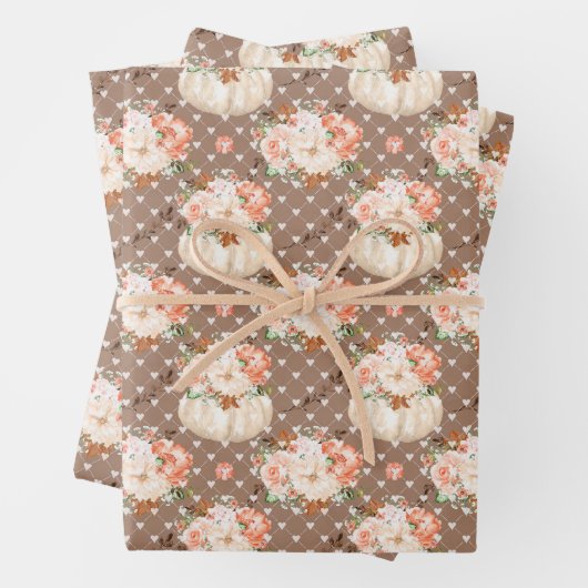 Trendy Leuke Pompoen Bloemen Perzik Blauw Bruin Ca Inpakpapier Vel (In situ)