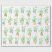 Trendy Leuke Potted Succulenten Illustratie Cadeaupapier (Vlak)