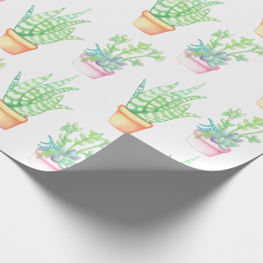 Trendy Leuke Potted Succulenten Illustratie Cadeaupapier (Hoek)