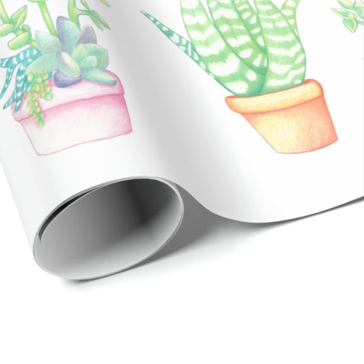 Trendy Leuke Potted Succulenten Illustratie Cadeaupapier (Rol Hoek)
