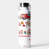 Trendy Leuke Rode Brandweerauto & Brandweerlieden Waterfles (Voorkant)