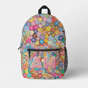 Trendy Levendig Bloemmotief Rugzak Met Custom Mono