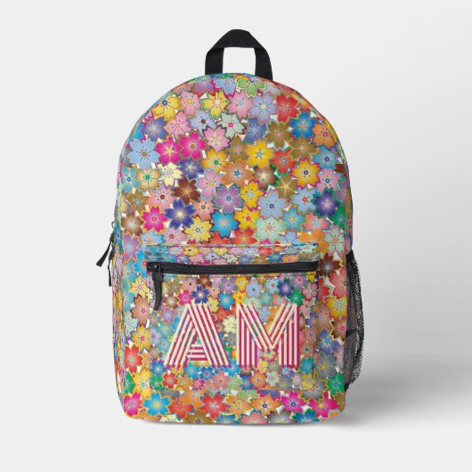 Trendy Levendig Bloemmotief Rugzak Met Custom Mono (Voorkant)