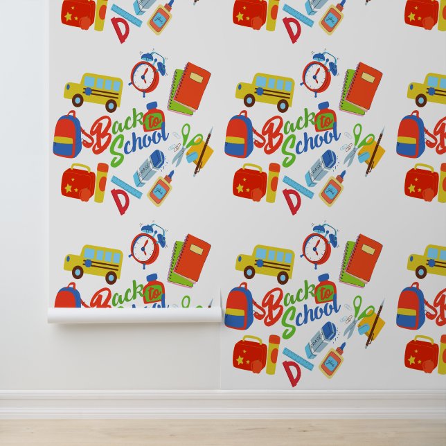 Trendy levendige Back to School Pattern Peel stick Behang (Applicatie)