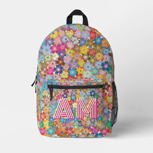 Trendy Levendige Bloem Rugzak Aangepaste Monogram (Voorkant)