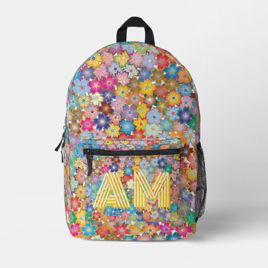 Trendy Levendige Bloem Rugzak Aangepaste Monogram (Voorkant)