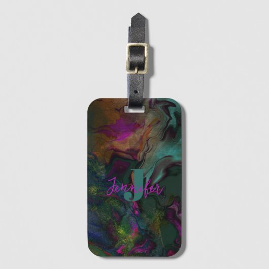 Trendy levendige marmeren wervelingen bagagelabel (Voorkant (verticaal))