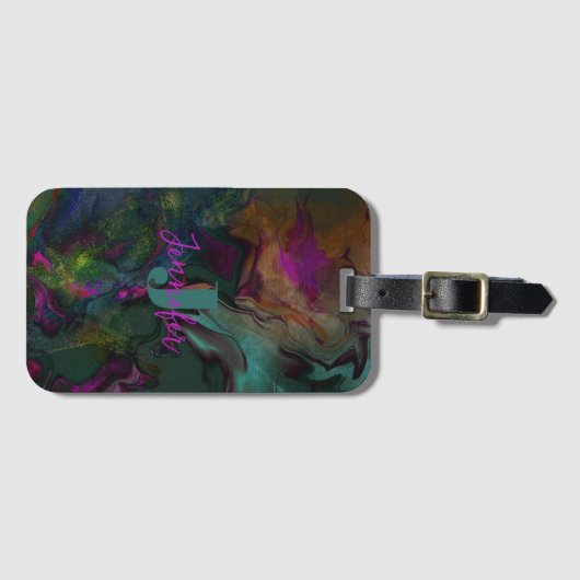 Trendy levendige marmeren wervelingen bagagelabel (Voorkant (horizontaal))