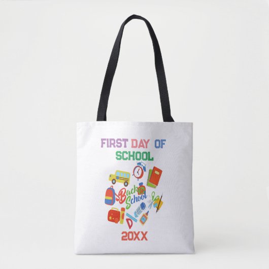 trendy levendige Terug naar School Pattern Tote Bag (Voorkant)
