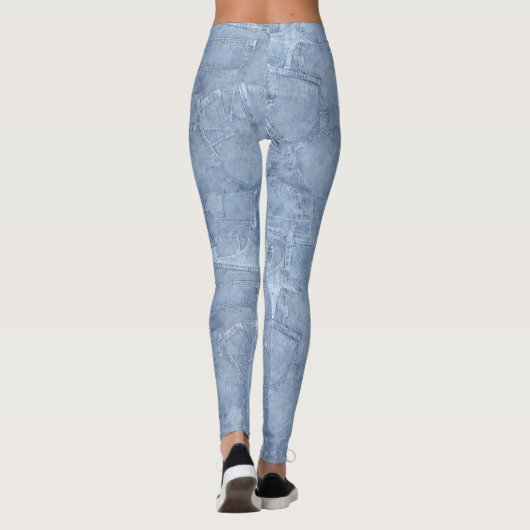 Trendy Lichtblauw Jean Faux Effect Patroon Leggings (Achterkant)