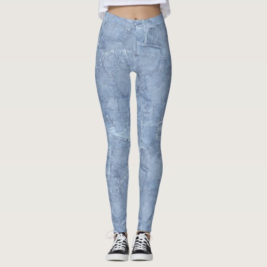 Trendy Lichtblauw Jean Faux Effect Patroon Leggings (Voorkant)