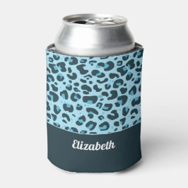 Trendy lichtblauw luipaard spot patroon met naam blikjeskoeler