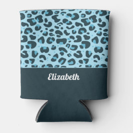 Trendy lichtblauw luipaard spot patroon met naam blikjeskoeler