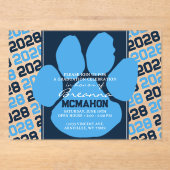 Trendy Lichtblauw & Navy Afstuderen Pawprint Clear Acryl Uitnodigingen (Voorkant)