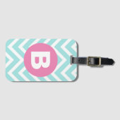 Trendy Lichtblauwe Chevron Roze Monogram Bagagelabel (Voorkant (horizontaal))