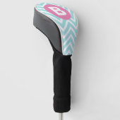 Trendy Lichtblauwe Chevron Roze Monogram Golfheadcover (Schuin)