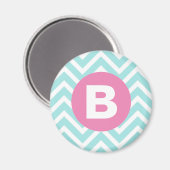 Trendy Lichtblauwe Chevron Roze Monogram Magneet (Voorkant / Achterkant)